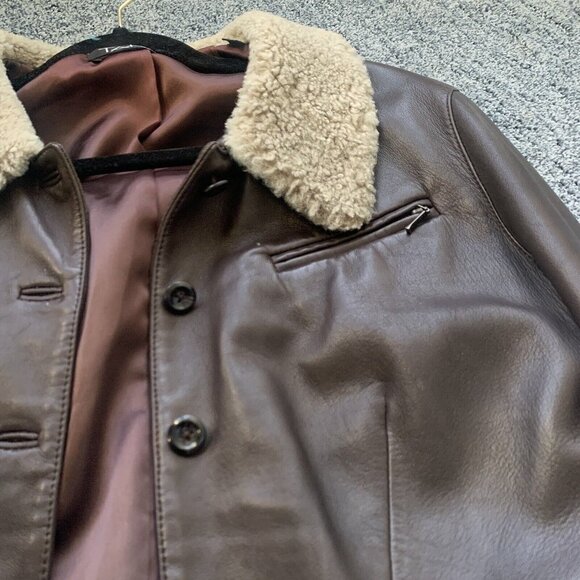Tahari Shearling Aviator Jacket Women Size S-M Brown Genuine Leather & Lamb Fur - Picture 2 of 11